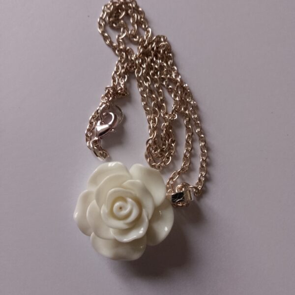 White Rose Pendant with Silver Chain
